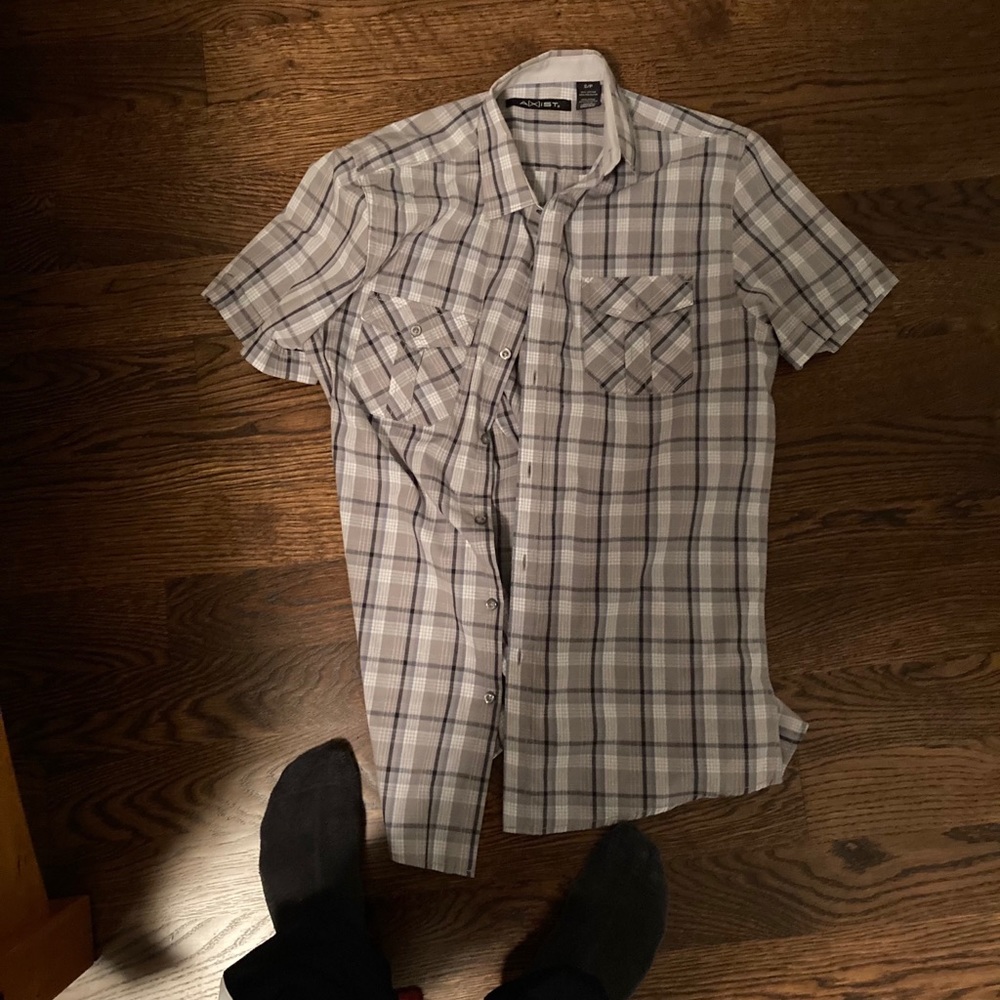 Gray Plaid Collared Shirt